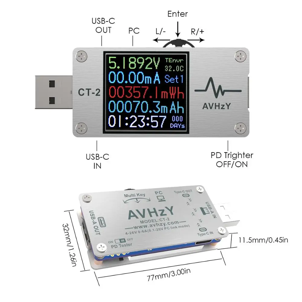 Портативный USB-измеритель мощности AVHzY цифровой мультиметр тестер тока детектор