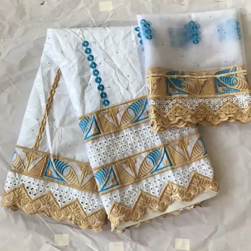 Африканская ткань кружево бассейна riche getzner bazin brode getzner guinea brocade Ткань Белая нигерийская кружевная ткань 7 ярдов/setHFZ-3