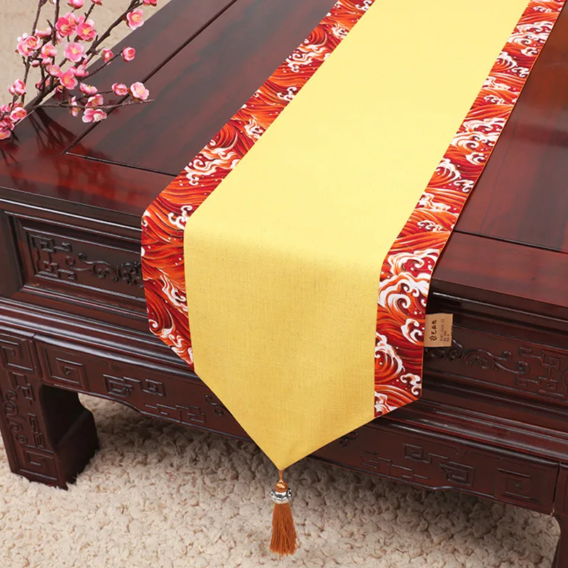 Latest Chinese Style Koi Fish Table Runner Handmade Cotton Linen
