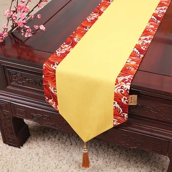 

Latest Chinese style Koi Fish Table Runner Handmade Cotton Linen Wedding Xmas Tablecloth Rectangle Dining Tea Table Cloth Pads