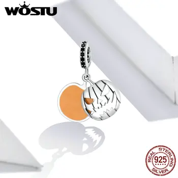 

Wostu 925 Sterling Silver Evil Pumpkin CZ Charm for Original Silver Plated platinum Bracelet Fine Jewelry DIY Bangle SCC1620