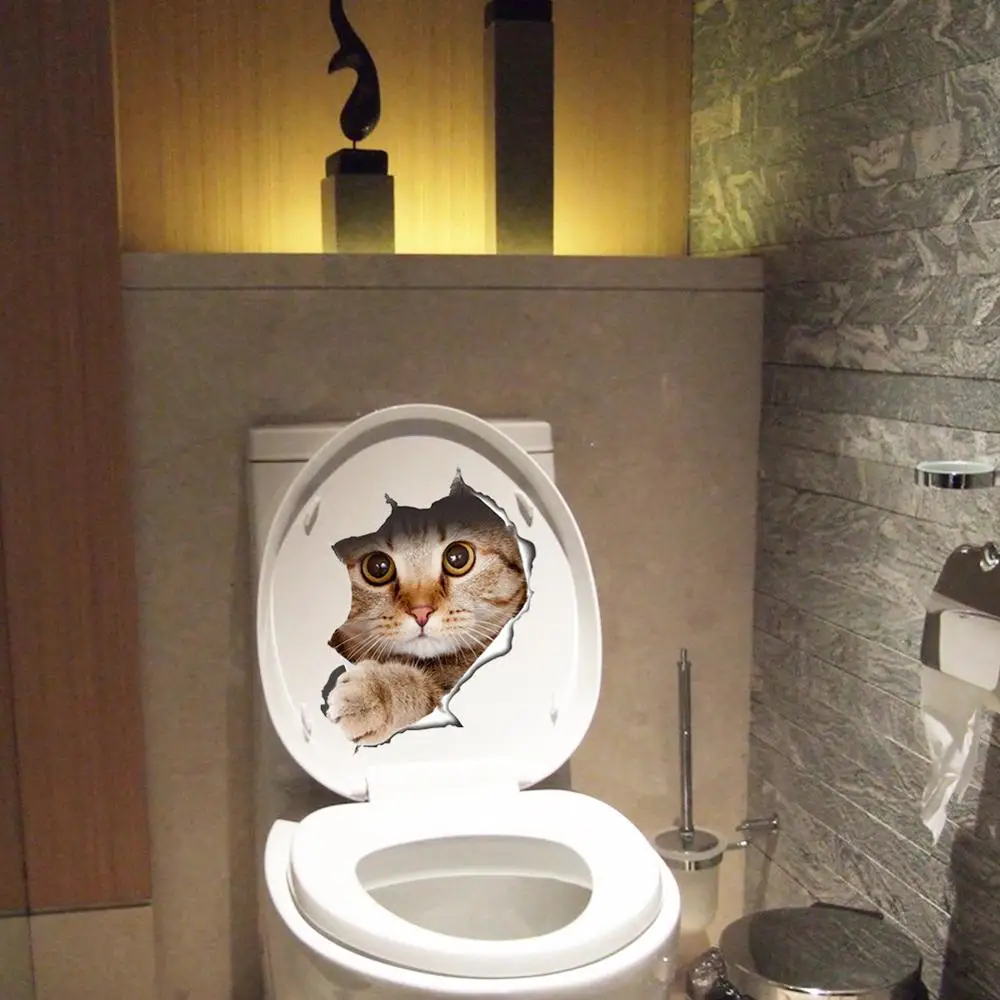 Cats 3D wall Stickers Toilet Hole View Vivid Dogs Bathroom for Home Decoration Animals Vinyl Decals Art Sticker poster | Дом и сад