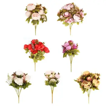 Simulation Fake Peony Flowers Sericin Plastics Elegant Vase Display Wedding Home Office Party Decor Photographic Props