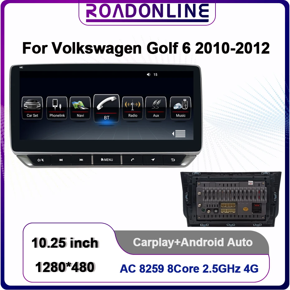 ROADONLINE для Volkswagen Golf 6 2010-2012 Android 10 0 Octa Core + 128G 25 дюймов Автомобильный мультимедийный