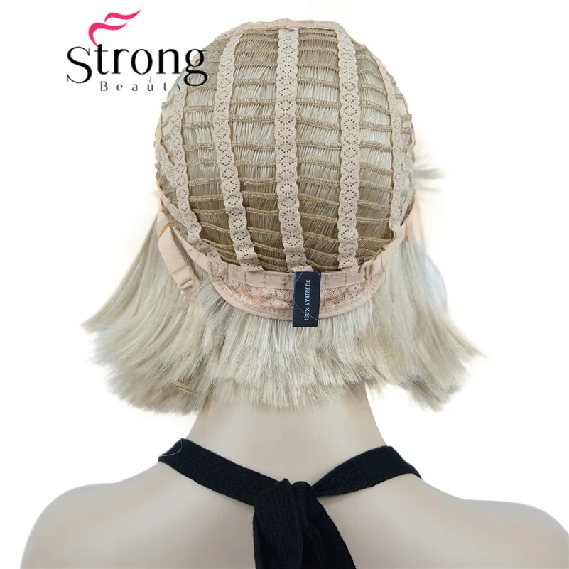 StrongBeauty Bob Short Straight W Bangs Platinum Blonde Full Synthetic Wig Hair Piece