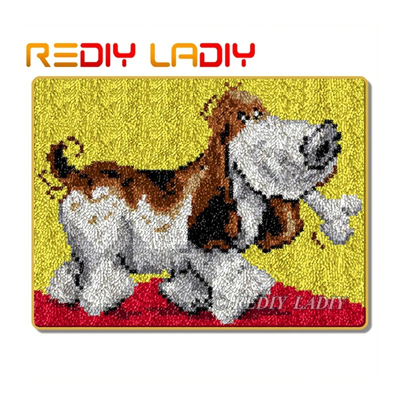 

Latch Hook Rug Kits Crocheting Carpet Rug Animal Puppy Acrylic Yarn Pre-Printed Canvas Cushion Mat DIY Crochet Tapestry Crafts