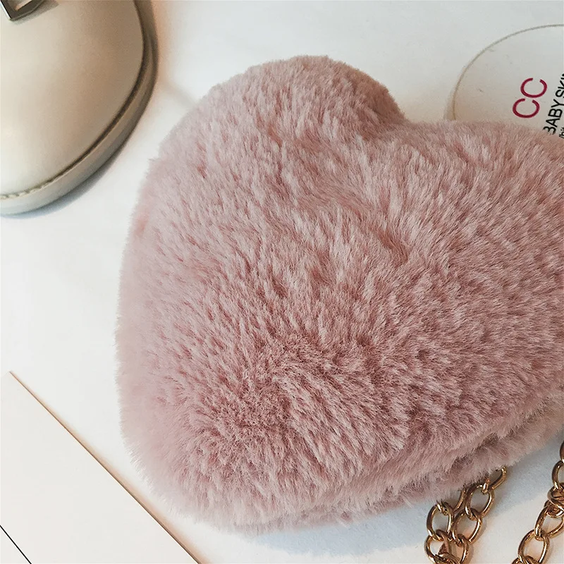 

INS Super Fire Bag Women's 2018 New Style Plush Heart Shape Chain Bag Mini Cute Casual Crossbody Bag
