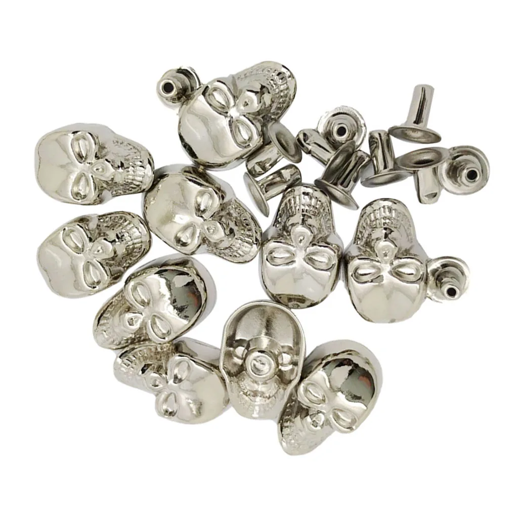 10 Sets Skull Studs Rivets Punk Rock Spikes Shoes Bags DIY Leather Craft 9x16mm