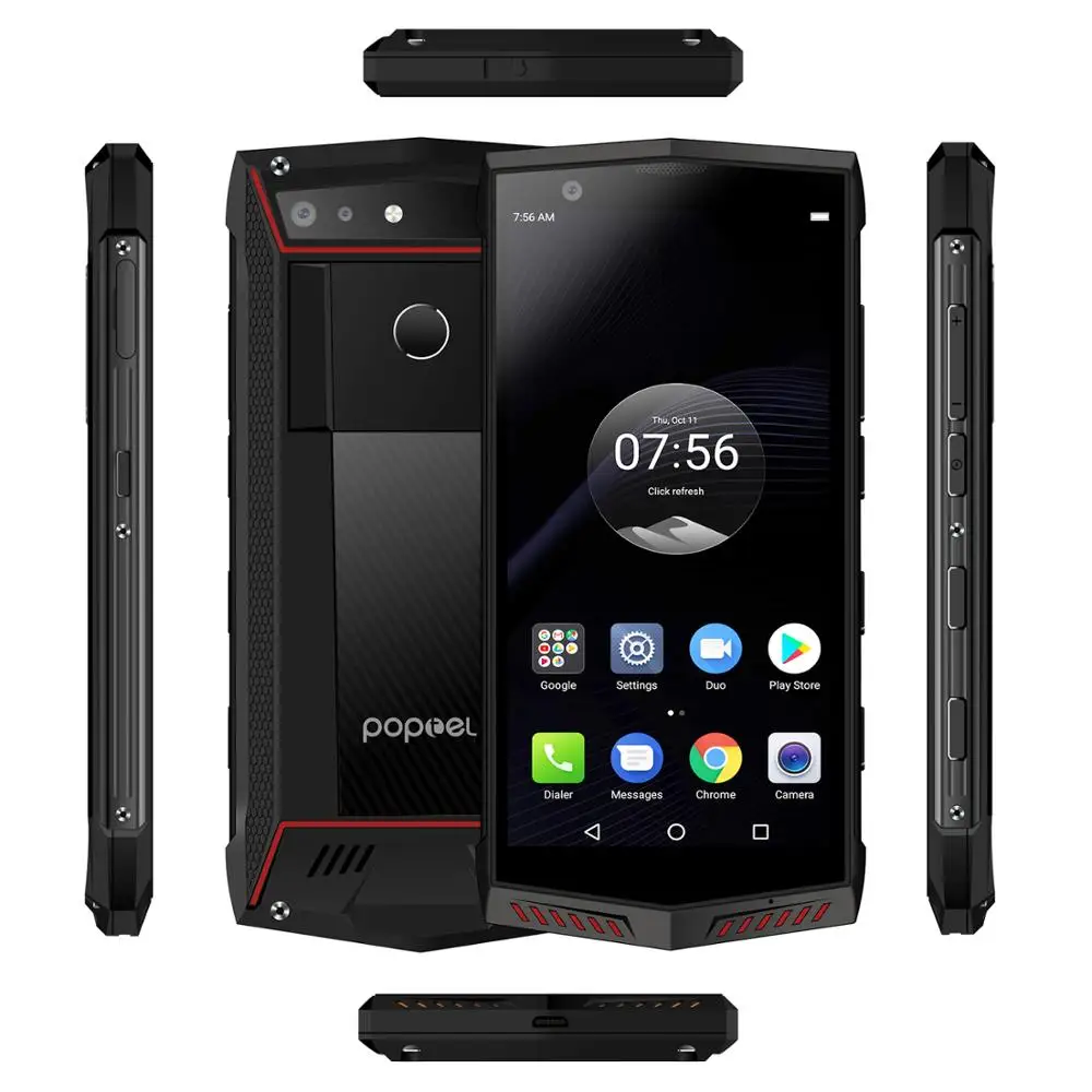 2020 New Version Poptel P60 Rugged Smartphone with PTT 6+128G RAM Wireless Charging FaceID 5000mah Battery NFC 16MP Dual Camera