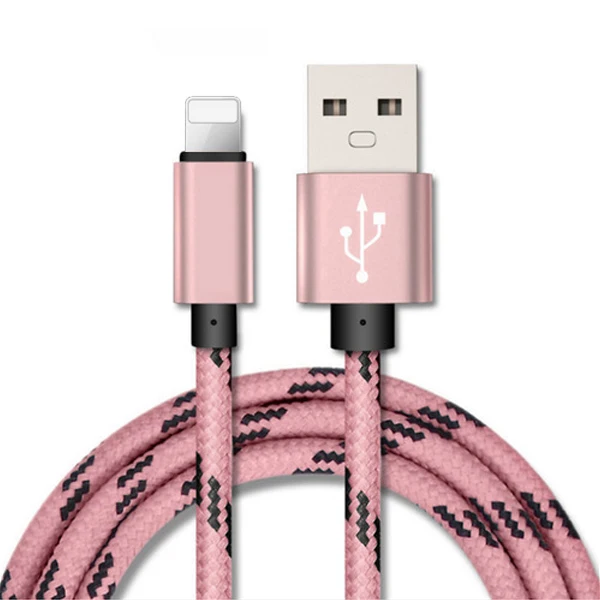 Прочный нейлоновый USB кабель для быстрой зарядки NOHON для IPhone X 7 6 8 6S 5S Plus XS MAX XR для IPad Mini 8 Pin 1,68 м кабель для зарядки - Цвет: Rose Gold