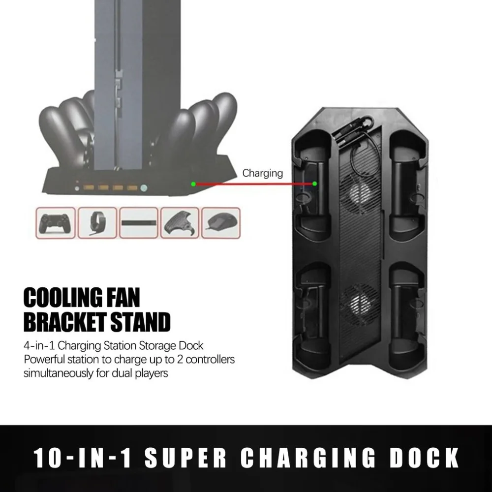 

PS4/PS4 Slim/PS4 PRO Vertical Stand with 10-in-1 Cooling Fan Cooler 4 Controller Charging Station for SONY Playstation 4