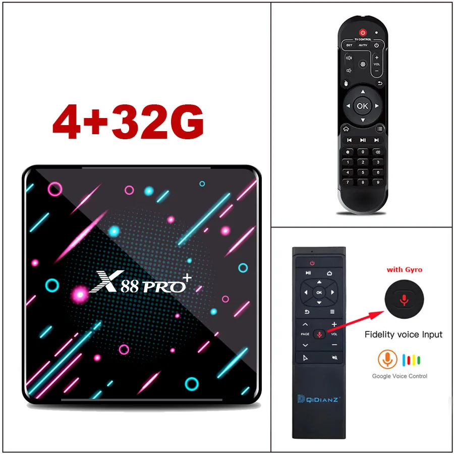 X88 PRO plus Android 9,0 Восьмиядерный ТВ приставка RK3368 4G 64G 128GB BT4.0 4K Google Play медиаплеер ТВ приставка X88 pro - Цвет: 4G32G voice control