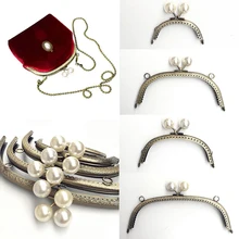 Metal Bag Purse Frames Pearl Luggage Mouth Gold LOCK Harajuke Ethnic Pattern Bag Sealing Clip Curved Bag Frames Bag Accessories