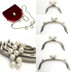 Metal Bag Purse Frames Pearl Luggage Mouth Gold LOCK Harajuke Ethnic Pattern Bag Sealing Clip Curved Bag Frames Bag Accessories