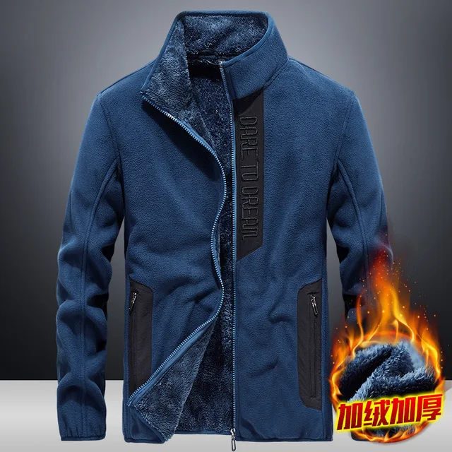 US $17.41 2019 Outdoor Fleece Men's Autumn Warm Breathable Sports Casual Cardigan Stand Collar Coat Men's Aut