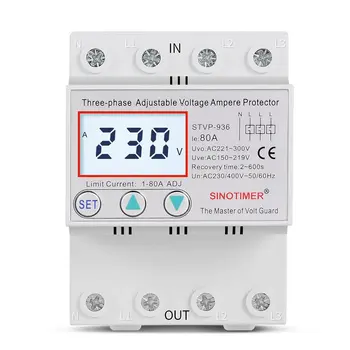 

STVP-936 Three-phase Digital Display Self-resetting Adjustable Intelligent Multi-function Over-voltage Protector