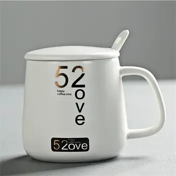 

VIERUODIS Ceramic Mugs Couple Cup Set Coffee Cup Water Cup Creative Constant Temperature Milk Mugs Holiday Gift With Spoon Lid