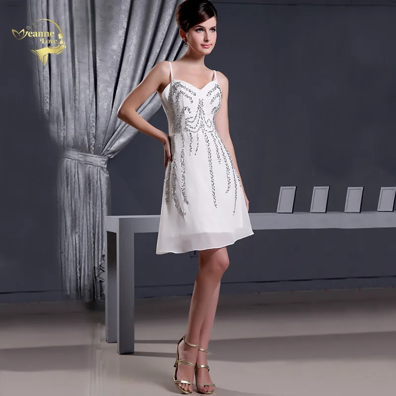 

Womens Short Chiffon White Skirt Beading Cocktail Party Dresses 2019 Prom Formal Gown Graduation Dresses Vestido De Noche JO89