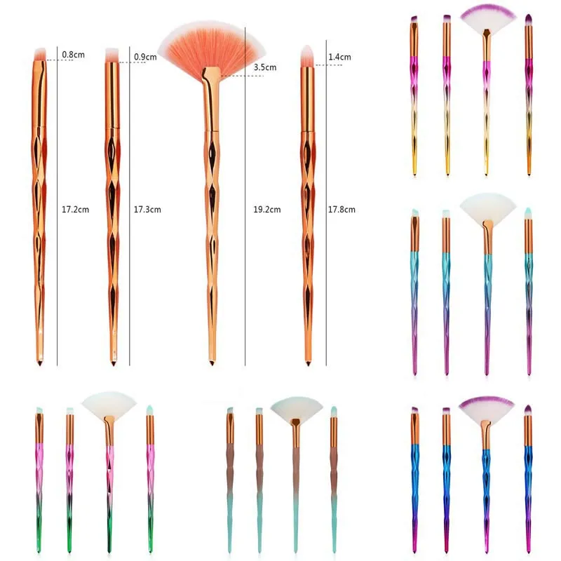 

4 Pcs Diamond Shaped Handle Brand Makeup Brushes Foundation Concealer Blush Powder Eye Shadow Lip Cosmetic Beauty Make Up Tools