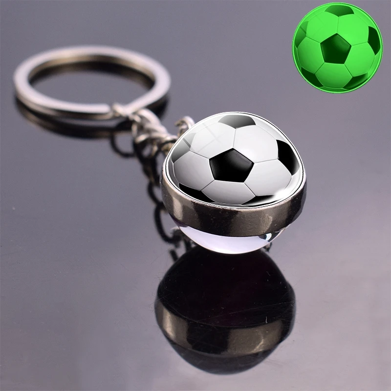 

Glow in the dark Glass Ball Keychain Football Basketball Baseball Volleyball Tennis Rugby Softball Luminous Glass Metal Keyring