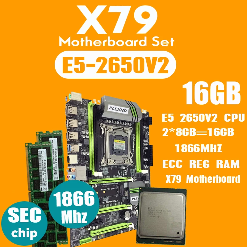 PLEXHD X79 Turbo материнская плата LGA2011 ATX combos E5 2650 V2 cpu 2 шт x 8 ГБ = 16 ГБ DDR3 ram 1866 МГц PC3 1490R PCI-E NVME M.2 SSD