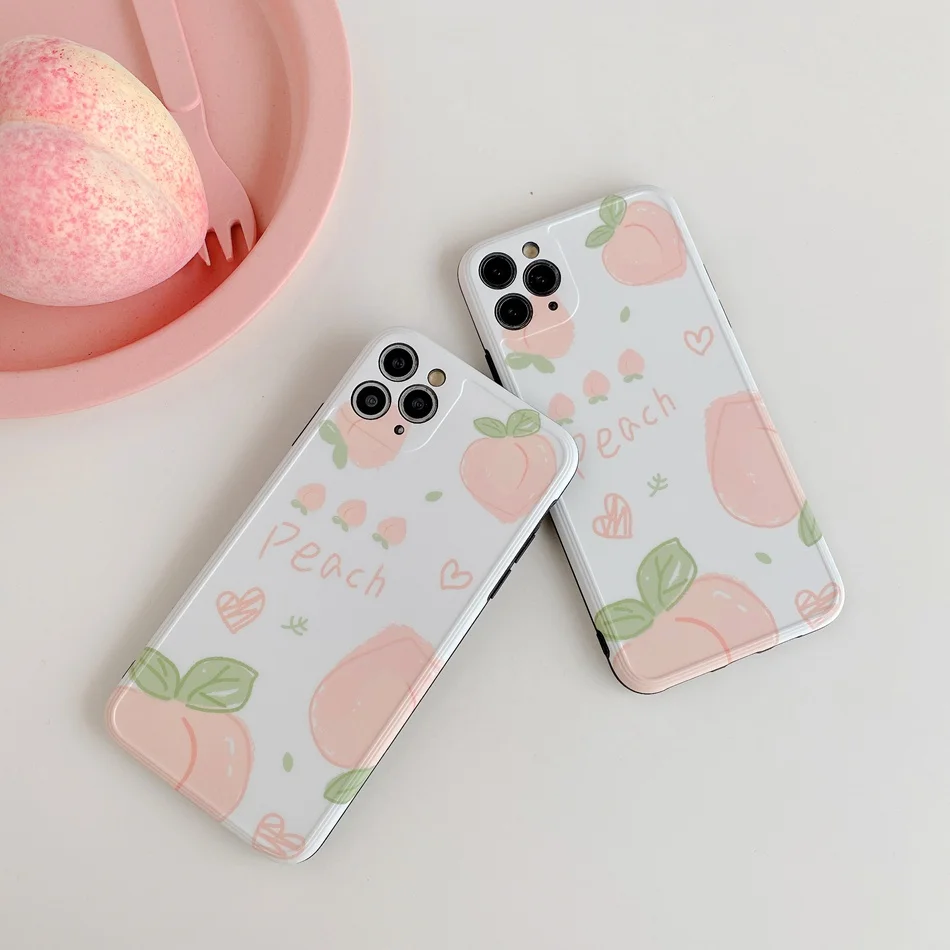 

For iPhone 11 Pro XS Max XR X Case Fashion Pink Peach Pattern Phone Case For iPhone SE 8 7 Plus Soft TPU Shockproof Back Cover