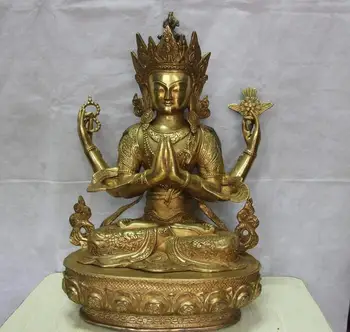 

Bronze Copper Buddhism Dragon Four arm Guanyin Kwan-yin Bodhisattva Statue