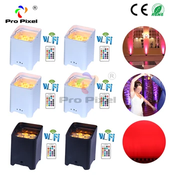 

6pcs WIFI Wireless DMX Battery Power RGBWA UV 6 IN 1 LED Par Can light with Remote for Wedding uplights