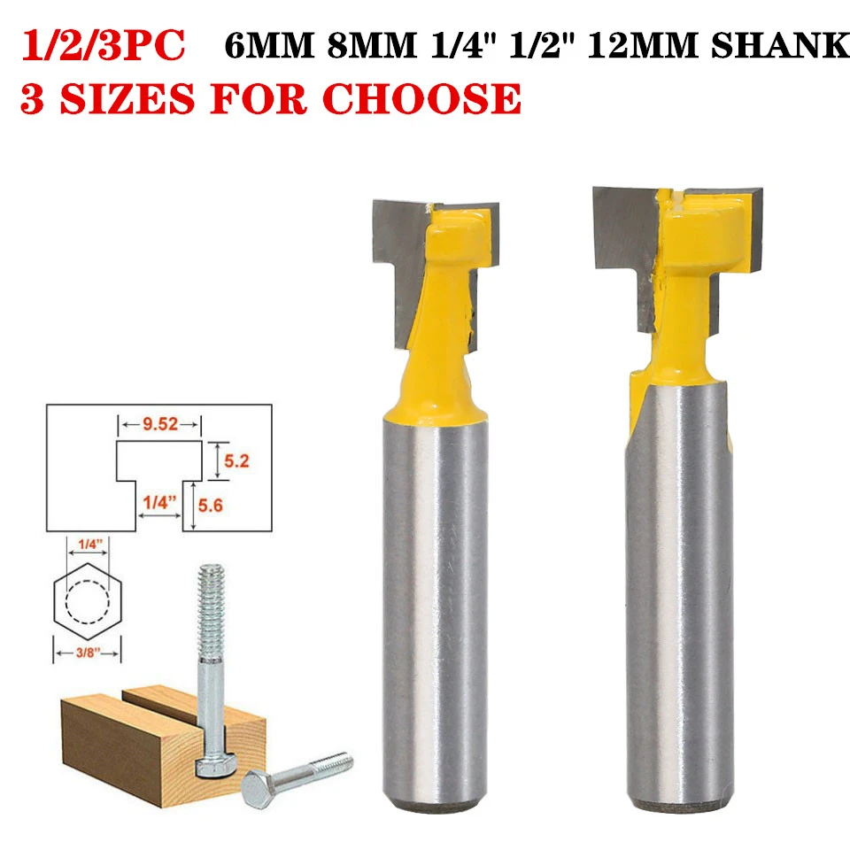 3Pcs/Set 1/4in 6mm Shank T-Slot Router Bit Hex Bolt Milling Cutter Woodwork Tool 3Pcs/Set 1/4in 6mm Shank T-Slot Router Bit Hex Bolt Milling Cutter Woodwork Tool