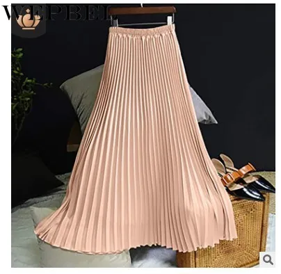 

WEPBEL Pleated Skirt Women's Fashion Solid Color Loose Skirt Summer and Autumn Casual Elastic High Waist Skirt