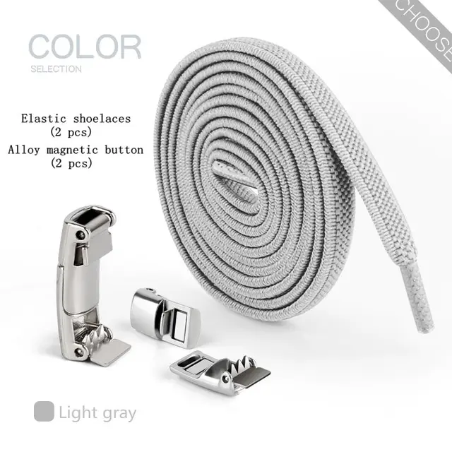 New Upgrade Magnetic Buckle Latex Rubber Band Elastic Laces Sneakers Laces Without Tying Kid and Adults Are Available Shelaces Light gray