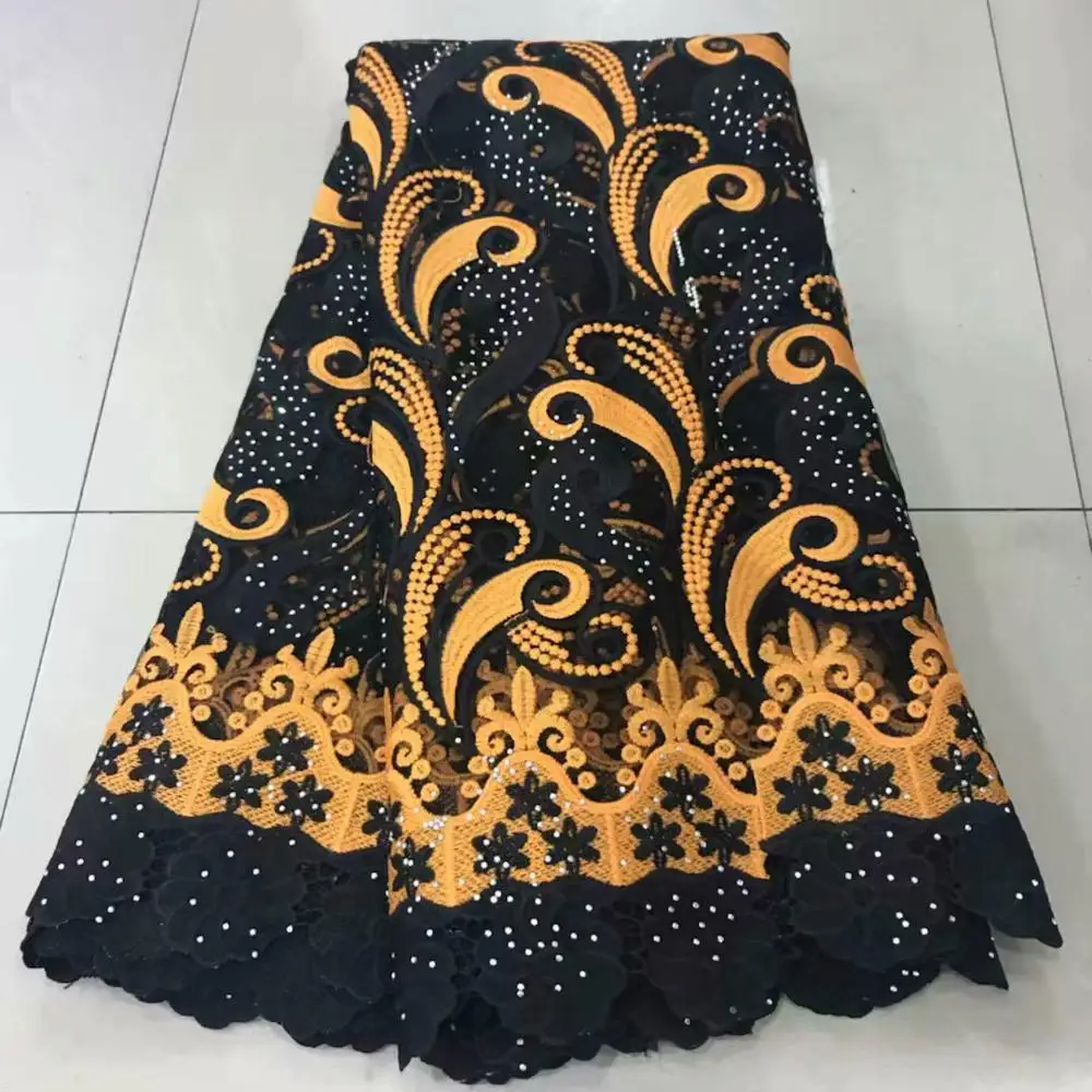 Королевская оранжевая африканская кружевная ткань Высококачественная кружевная французская сетчатая ткань с камнями нигерийская швейцарская кружевная ткань для платья