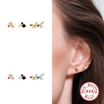 

Aide S925 Sterling Silver Stud Earrings Shiny Colorful Zircon Earring For Women Ladies Party Brincos Feminino Fine Jewelry