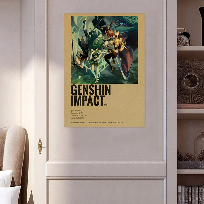 Genshin Impact Anime Posters Kraft Paper Prints Home Room Decor Study Bedroom Bar Cafe Wall Paintings Cartoon Wall Stickers