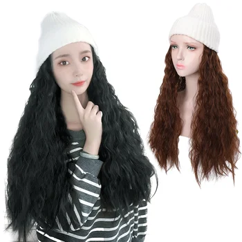

MUMUPI Long Curly Synthetic woven hat Wig Winter Knitted Hat Beanie Attached Knit Skiing Cap for Girl Hang out Cotton Made
