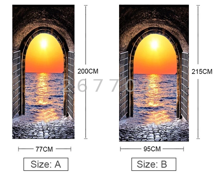 ПВХ водонепроницаемая самоклеящаяся Дверь Наклейка 3D космический туннель закат на море 3D обои для гостиной спальни двери Декор наклейки