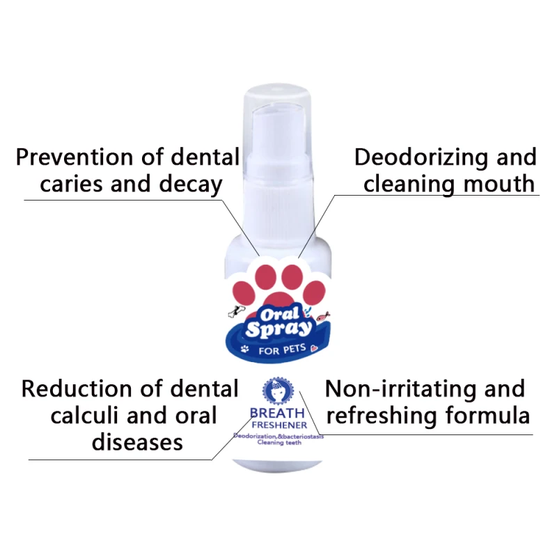 Освежитель дыхания для домашних животных, спрей, очиститель зубов для собак, кошек, здоровый уход за полостью рта, Легко усваиваемый и нетоксичный