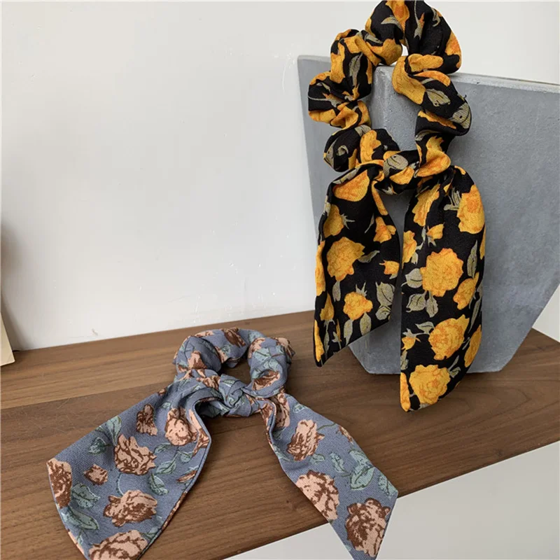 

Colorful Flower Printing Elastic Hair Bands Ladies Floral Print Bowknot Hair Ring Korean Hair Accessories