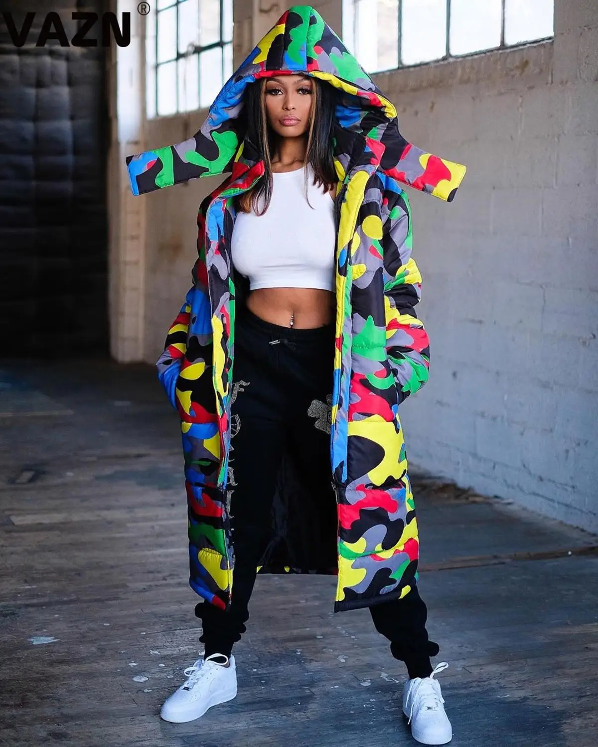VAZN 2020 Invierno Caliente camuflaje X-chaquetas largas con capucha manga completa de alta-diario joven Top Regular las mujeres Outwears
