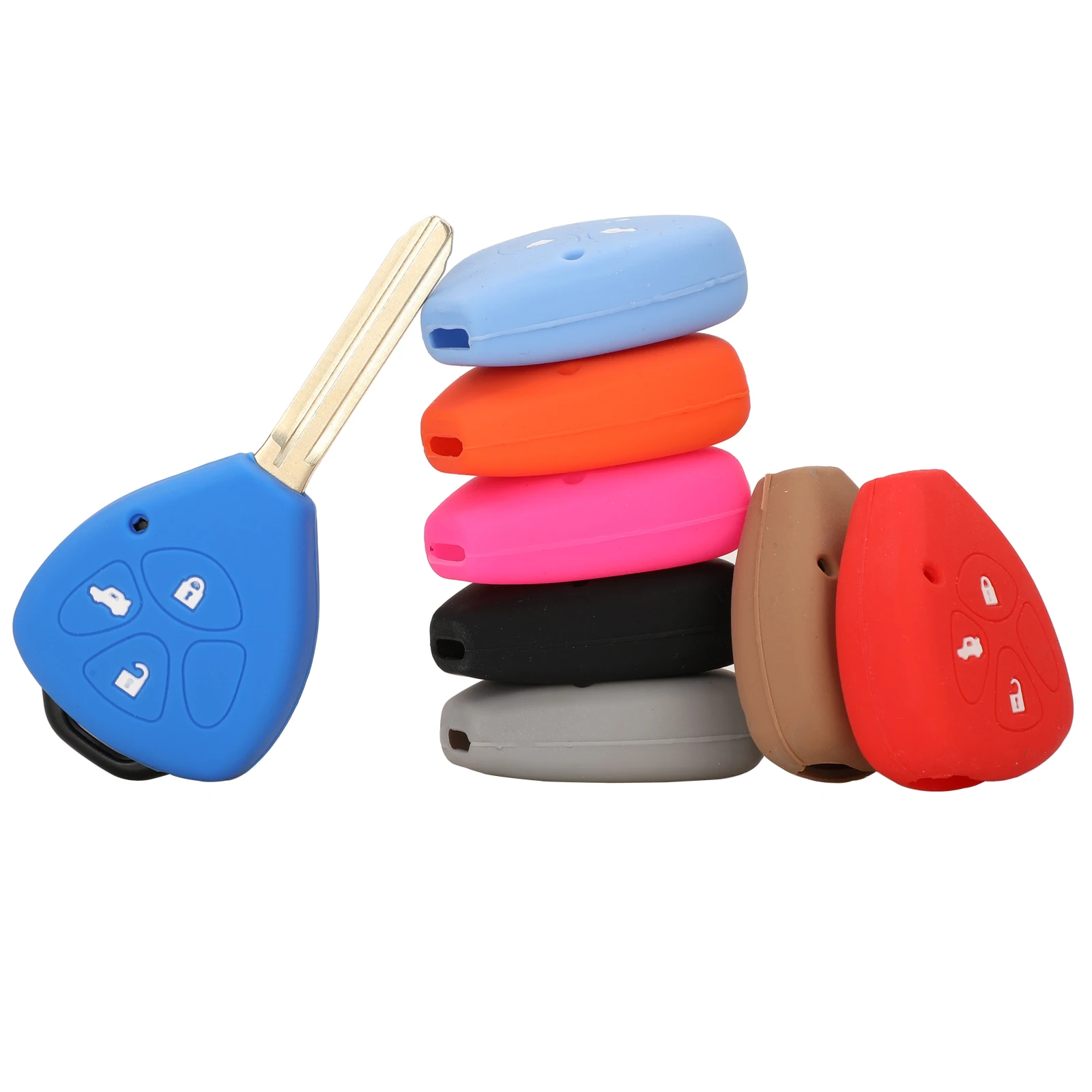 

jingyuqin New 3 Buttons Silicone Car Key Case Shell Cover For Toyota Camry COROLLA Vios REIZ CROWN RAV4 2015 Holder