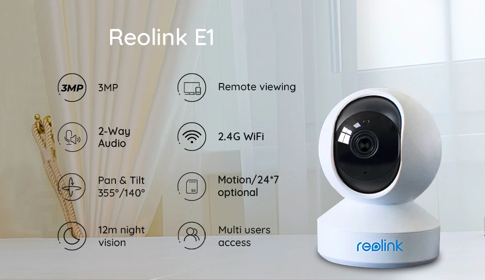 Reolink, 3MP, Full HD, панорамирование/наклон, wifi камера, белый, детский монитор, 2,4G, домашняя, для безопасности, видео, IP камера E1