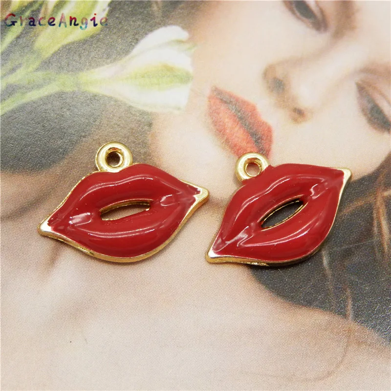 10pcs Sexy Jewelry Charms Red Lips Mouth DIY Earrings Pendant 19*13mm Handmade Enamel Charm Necklace Diy | Украшения и аксессуары