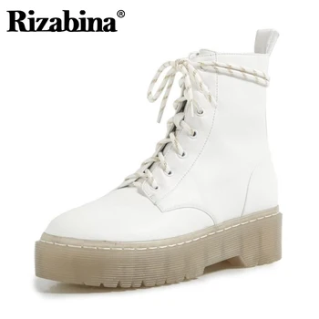 

Rizabina Women Ankle Boots Real Leather Cross Strap Winter Shoes Woman Thick Bottom Fashion Platform Daily Short Boot Size 34-40