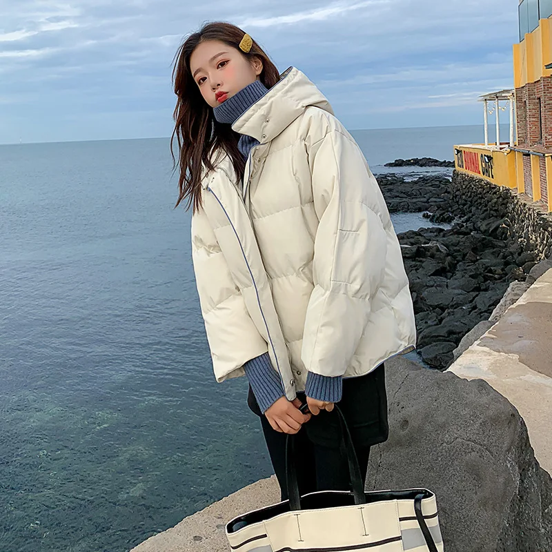 

Winter Korean-style Fashion Ladies' Elegant Selvage Contrast Color Short Cotton Overcoat Women's South Korea INS Warm Hooded Cot