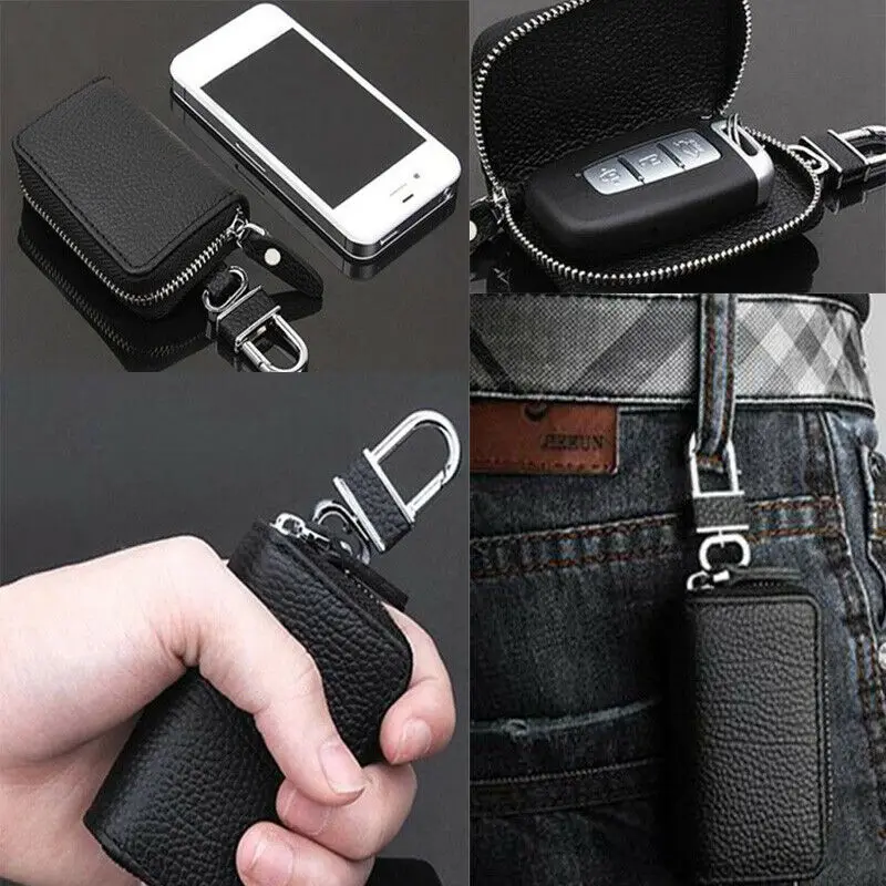 

1pc Men's Key Wallets PU Leather Solid Zipper Small Mini Car Key Holder Case Bag Wallet Chain Keychain Pouch