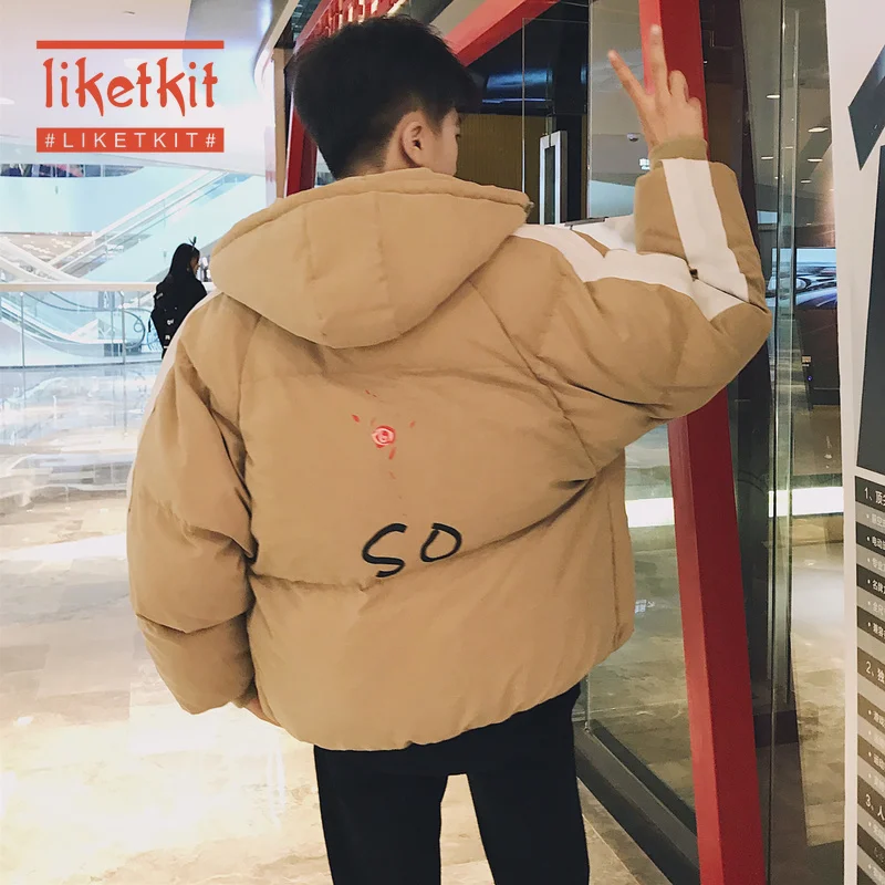 

Liketkit Men's New Style Hooded Parkas 2019 Man Casual So Printed Couple Cotton Jackets Male Bubble Khaki Thick Winter Outerwear