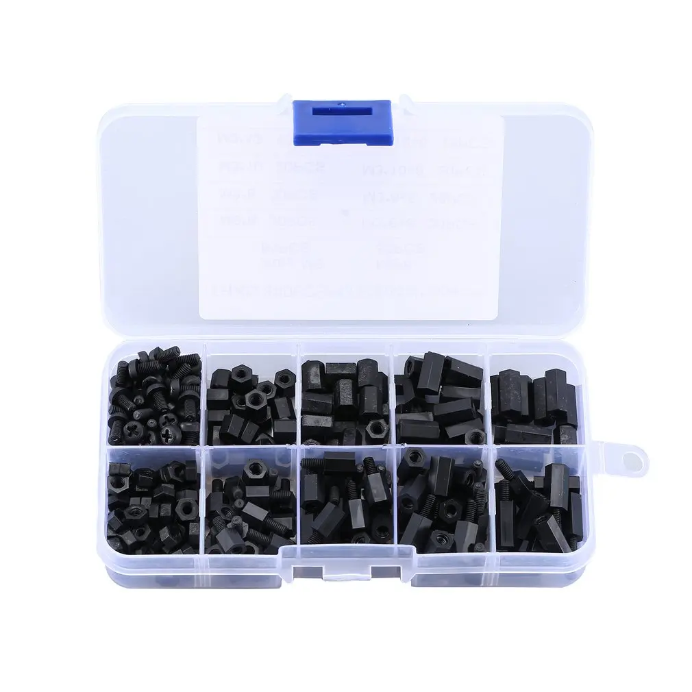 

300PCS Black M3 Nylon Standoff Spacers Male Female Screw Hex Screws Nuts Repair Kits for Electronics Motherboard Fixed