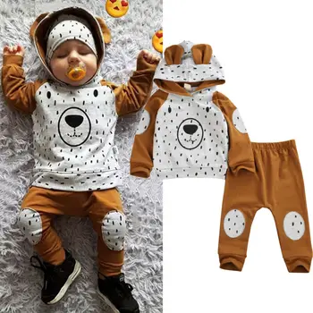 

Newborn Baby Boys Girls Clothes Sets Autumn Winter Cute Bear Little Kids Children Hooded Tops Dot Pants Leggings 2Pcs Outfits