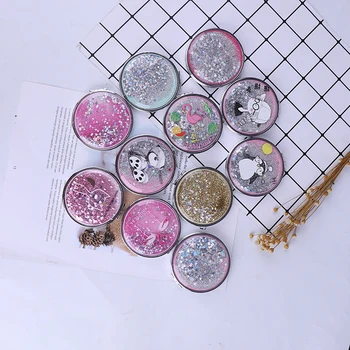 

Mini Portable Double Sided Folding Cosmetic Mirror Make-Up Mirror With Sparkling Flowing Sand Compact Pocket Mirrors