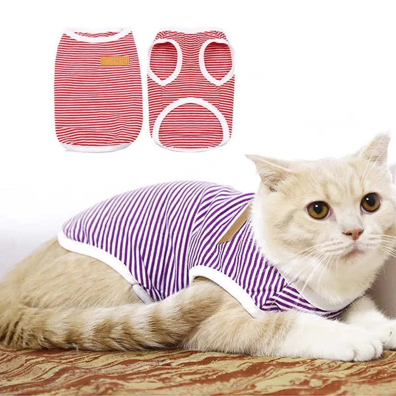 Chaleco de gato a rayas para mascotas, ropa suave de verano, camisa para perro playera para mascota